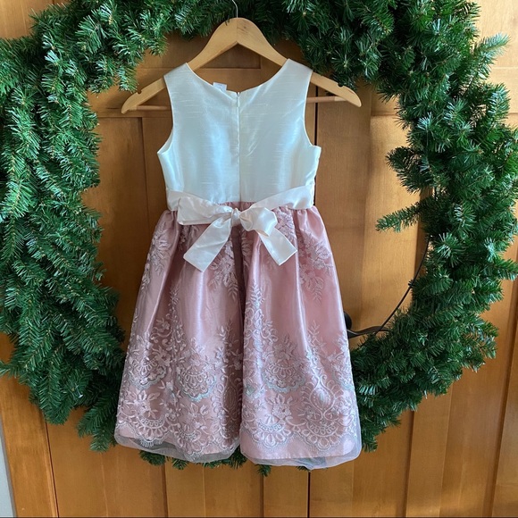 Jayne Copeland Girls’ Dress Ivory/Dusty Rose WOW! - Picture 7 of 8